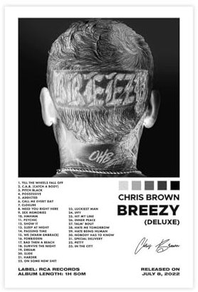 GUyfam Chris Brown – Breeze Album Cover Poster Leinwand Poster Wandkunst Dekor Druck Bild Gemälde für Wohnzimmer Schlafzimmer Dekoration 20 x 30 cm