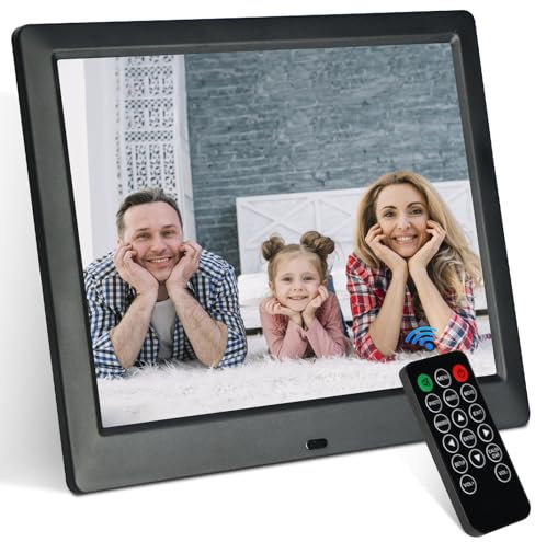 TSITSC 8.7 Zoll Digitaler Bilderrahmen, 1024 * 768 IPS-Bildschirm Elektronischer Bilderrahmen Kalender/Uhrfunktion/Musik/Foto-/Videoplayer mit Fernbedienung, unterstützt USB/SD-Karte (Schwarz)