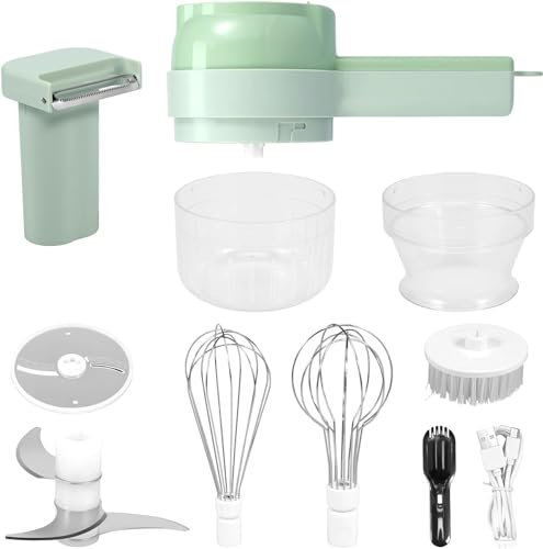 Foribyw 4 in 1 Electric Vegetable Cutter Set Handheld Garlic Slicer 1200mAh Rechargeable Portable Food Chopper with 3 Stainless Steel Blades Detachable Electric Veggie Chopper for Home Kitchen
