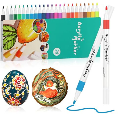 Dacono 24 Couleurs de Peinture Acrylique - Stylo Marqueur Permanent - Marqueur à Pointe Fine de 1 mm Pour Kit de Peinture Sur Roche, Verre, Artisanat, Céramique, Pierre, Tissu, Bois