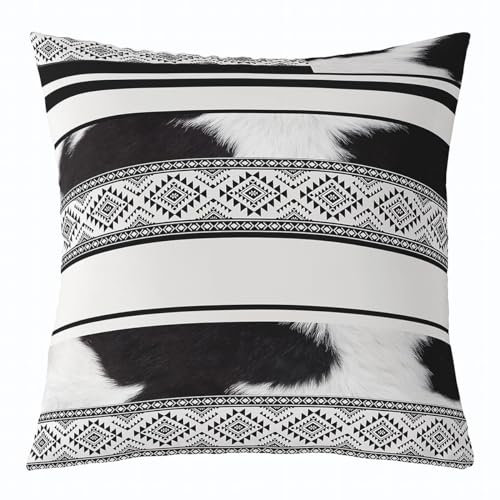 richhome Rustikale Bauernhaus Kuhfell Kissenbezug 50x50 Einzelpack Vintage Land Tiere Kuhfell Wurf Kissenbezug Fall Abstrat Tribal Geometric Kunstwerk Quadratische Für Schlafzimmer