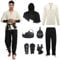 AJGEGJE Mittelalter Kleidung Herren, 7 Stück Herren Renaissance Kostüm Set, Mittelalter Viking Kostüm mit Piratenhemd Lang Hose Gürtel Handgelenkgurt (Schwarz, XXL)
