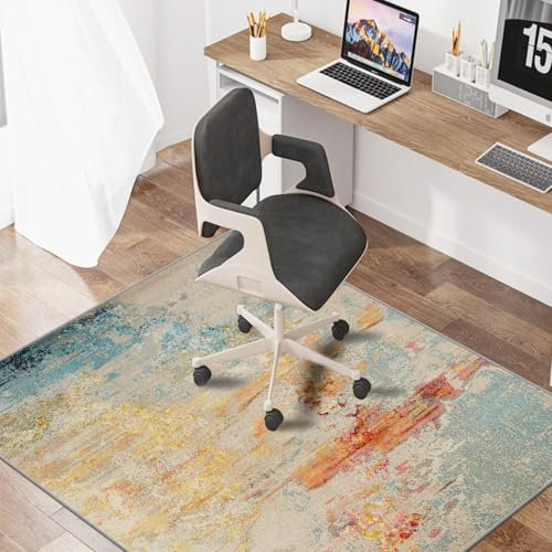 WTHYGB Bürostuhl Unterlage Bodenschutzmatte für Hartböden 90x150cm Gaming Stuhlmatten Kratzfest Bodenmatte Stuhlunterlage rutschfest Bürostuhlunterlage Unterlage Schreibtischstuh (Orange Blau)