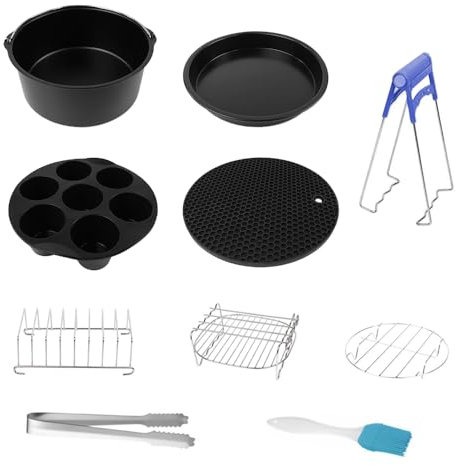 Laroal Kit de Accesorios para freidoras sin Aceite de 18 cm para Modelos de 3,5 a 4,5 l, Juego de 10 con bandejas cuadradas, Cesta de Silicona, Revestimiento Antiadherente, Apto para lavavajillas