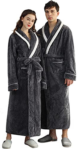 Vestaglia Uomo Invernale Pile Lunga Assorbente Leggero Vestaglie Unisex Con Tasche Taglie Forti Caldo Accappatoio Cotone Peluche Donna Pesante Tinta Unita Kimono Pigiama Bathrobe Per Casa Spa Hotel