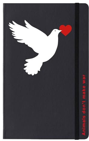 PdiPigna Notizbuch Notebook Animals don't make war, 13 x 21 cm, 144 Seiten, mit farbigem Lesezeichen, recyceltes Papier, 80 g/m² FSC,Innenseite PU, gepunktet