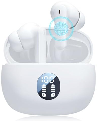 kailisi Bluetooth Kopfhörer, 2025 Neuestes Kopfhörer Kabellos Bluetooth 5.3, Lärmreduzierung Ohrhörer Sport In Ear Kopfhörer 40H Deep Bass für Arbeit und Studium (Weiß)