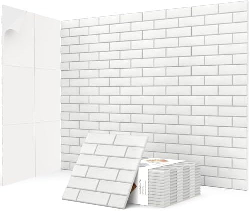 JBER Akustikpaneele, selbstklebend, Ziegelstein-Schallschutzplatten, hochdichte Akustikwandpaneele für Aufnahmestudios, Spielzimmer, Zuhause, Büro, 30 x 30 x 1 cm, Weiß, 12 Stück