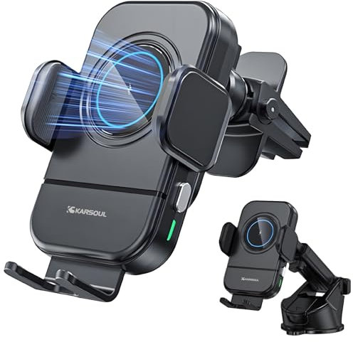 KARSOUL Handyhalterung Auto Mit Kabellosem LadegeräT 15w, Automatische Klemmung, 360°Drehung,Auto Wireless Charger FüR Phone 16/15 Galaxy S25/S24 LüFtungsschlitz/Armaturenbrett/Windschutzscheibe