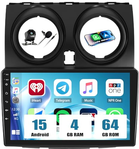 CAMECHO 4+64G Android 15 Autoradio 9 Pulgadas para Nissan Qashqai 2006-2016 | GPS WiFi, Inalámbrico Carplay Android Auto, Bluetoot Navi Radio, FM RDS EQ + Cámara Trasera