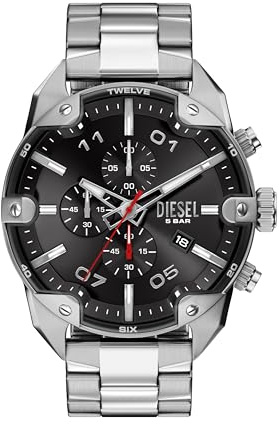 Diesel Spiked Herren 49MM Silberfarbene Edelstahl Uhr, DZ4709