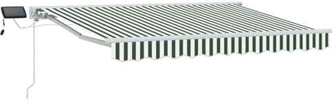 vidaXL Manueller Markisenrahmen mit LEDs Grün und Weiß 3,5 x 2,5 m, Verstellbare Sonnenschutzplane, Outdoor-Pavillon, LED-Schatten, moderner Garten-Schirm, wetterfesten Terrassenschutz