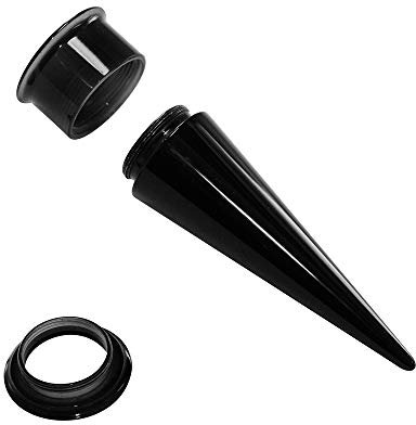 Treuheld® | 4mm Tunnel + Dehnstab 2 in 1 Set | Schwarz | Acryl/Kunststoff | Dehner für Flesh Tunnel + Ohr Plugs | Dehnungsstab zum Ohrloch Dehnen