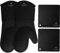 HOMWE Silicone Oven Gloves & Pot Holders - 4 Piece Heat Resistant, Kitchen & Baking Oven Mitt Set with Non-Slip Textured Grip - Black