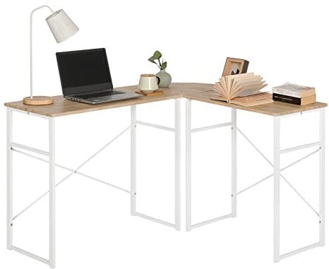 WOLTU® Schreibtisch TSG24hei L-Form Eckschreibtisch Winkelschreibtisch Computertisch Bürotisch Arbeitstisch, aus Holz und Stahl, 83x40x72,5 & 63x40x72,5cm(BxTxH), Holz, Eiche