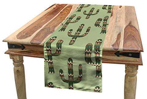 ABAKUHAUS Kaktus Tischläufer, Mexikanische Inspired Flora, Esszimmer Küche Rechteckiger Dekorativer Tischläufer, 40 x 180 cm, Pistaziengrün Karamell Grün