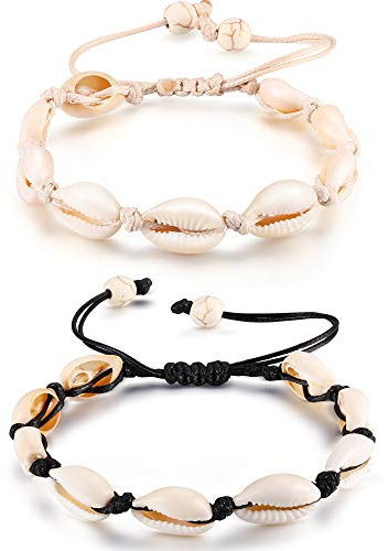 2 Stücke Natürliche Kauri Muschel Fußkettchen Muschel Häkeln Knöchel Fußkettchen Handgefertigte Boho Fußkettchen Schmuck Einstellbar Shell Korn Fußkettchen für Damen Mädchen Hawaii Strand Parteien