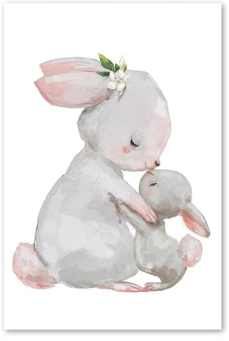 Postereck - 3606 - Kinderzimmer, Hasen Mutter Kind Kuschlen Süss - Kinder Kinderzimmer Kinderbild Wandposter Fotoposter Bilder Wandbild Wandbilder - Poster - DIN A3-29,7 cm x 42,0 cm