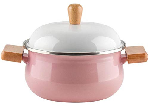 MYYINGBIN 20cm Ceramics Casserole With Lid, Enamel Stew Pot With Wooden Anti-Scald Handle, Non-Stick Coating Slow Cooker, Pink