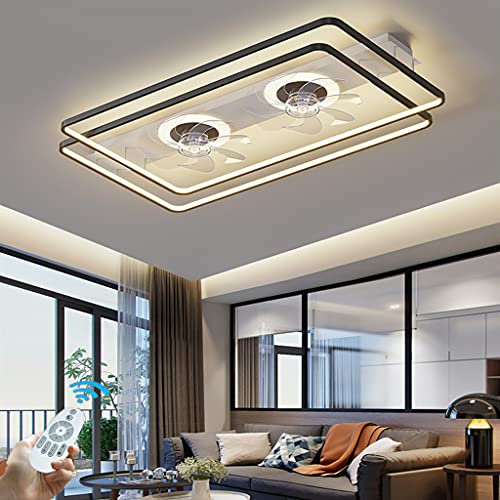 LED Deckenventilator Mit Lampe Modern Dimmbar 98W Ventilator-Deckenleuchte Neuer Doppelventilator Design Deckenlampe Esstisch Wohnzimmer Schlafzimmer Fan Beleuchtung,Mit Fernbedienung Ø90cm,Schwarz