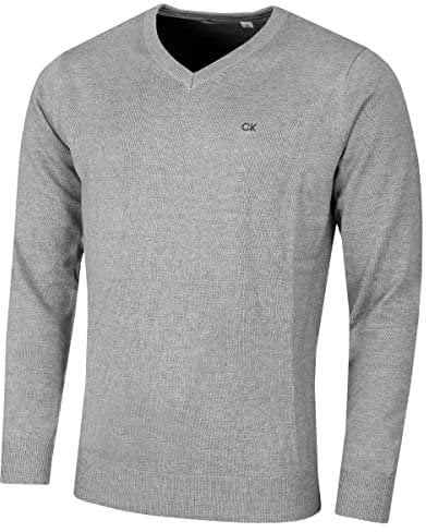Calvin Klein Hombre con Cuello en v algodón suéter - Gris Marl - S