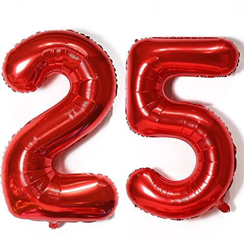 Luftballons Zahl 25, Zahl ballon 25 rot Luftballons 25. Geburtstag deko frau Folienballon 25 Zahlballons 25 rot XXXL 40 Riese Aufblasbar Helium Ballon 25 jahre Geburtstag Deko frauen rot(25)