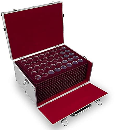 MC.Sammler - Mallette numismatique en Aluminium - avec 11 Plateaux pour 440 pièces de 2 Euros sous Capsules (avec 440 Capsules pour pièces de Monnaie, 26 mm)