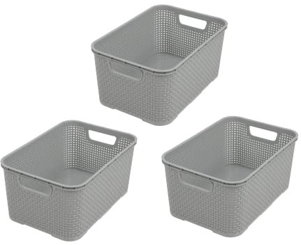 BranQ - Home essential Korb in Rattan Design 3er Set Grösse M 10 l, BPA-frei Kunststoff PP,Hellgrau