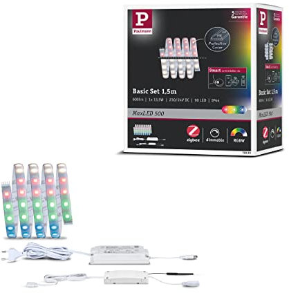 Paulmann 78883 LED Stripe MaxLED 500 Basisset Smart Home Zigbee IP44 1,5m incl. 1x14 W dimmbar RGBW Silber Kunststoff Lichtstreifen 3000 K