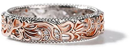 Jeulia Blumenring aus Sterlingsilber Zweifarbiger Damen & Herren Trauringe Paar Ringe 925 Eheringe Blume Blatt Trauring Roségold Vergoldetes Verlobungsringe mit Geschenkbox (Damen-Roségold, 54(17.3))