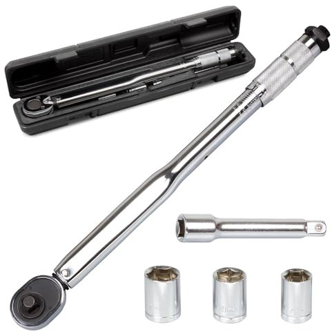 hanSe Drehmomentschlüssel Set, 1/2 Zoll, mit 17mm, 19mm, 21mm Nüssen, 5 Zoll Verlängerung, im robusten Koffer, ideal für Auto, Fahrrad, Motorrad, Heimwerker und Profi Anwendungen