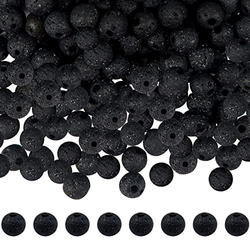 TOAOB 200 Stück Lava Perlen 8mm Natürlich Lavastein Perlen Runde Schwarz Halbedelsteine Edelstein Lose Perlen für DIY Kette Armbänder Schmuckherstellung