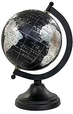Rely+ 12,7 cm große Weltkugel mit stabilem Metallständer (kein Kunststoff). Tischkugeln für Zuhause, Schreibtisch, Tisch, Büro, Dekoration, Buchregal, Dekoration, Globus, 12,7 cm, Metallic-Schwarz