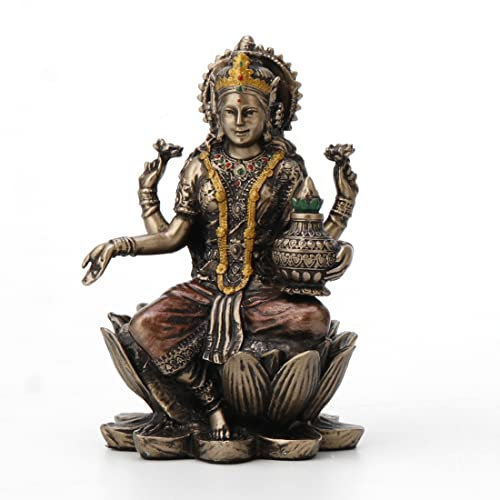 Veronese Design Lakshmi Statue auf Lotus, aus Kunstharz, 9,5 cm, Bronze-Finish