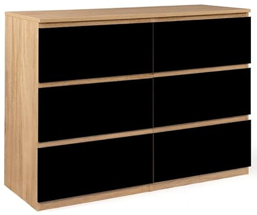 IDMarket - Commode 6 tiroirs TOMI 110 cm Bois façon hêtre et Noir