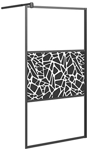 vidaXL Mampara Ducha Baño Cuarto Accesorios Corredor Tocador Entrada Aseo Armario Decoración Bañera Vidrio Esmerilado Diseño Piedras Negro