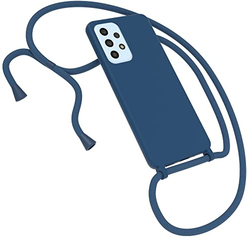 EAZY CASE Premium Silikon Handykette kompatibel mit Samsung Galaxy A33 (5G) Handyhülle mit Umhängeband, Handykordel mit Schutzhülle, Silikonhülle, Hülle mit Band, Kette für Smartphone, Nacht Blau