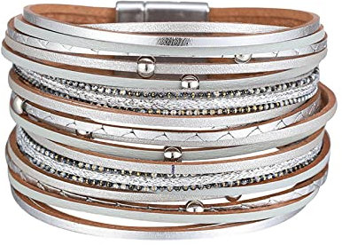 Ohrringe Perle for Frauen Halskette Mädchen Leder Manschette Armband Set Mehrschichtiges Wickelarmband Armband Magnetverschluss Armband for Frauen Plätzchen Ohrringe ( Color : Oro , Size : Taille uniq