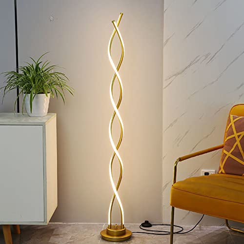 MOLOURK Wohnzimmer Stehleuchte mit Pedalschalter LED Spirale Stehlampe Dimmbar mit Fernbedienung, 3 Farbtemperaturen, 50W, 143cm, Moderne Standleuchte für Schlafzimmer, Büro, Arbeitszimmer (Gold)