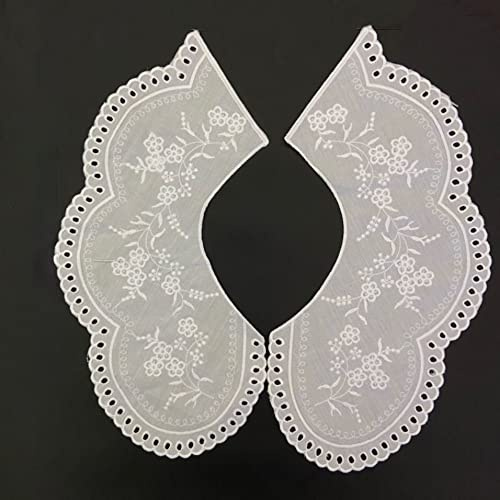 Wambere Spitze Kragen Stickerei Ausschnitt Spitzenkragen Einsatzkragen Kragen Verzieren Spitze Applique Patch Lace Trim für Kleid DIY Handarbeit,abnehmbare Spitze, Chiffon, falscher Kragen,Weiß H