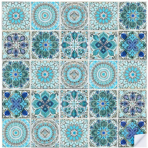 GLOBLELAND 30pcs vintage bohemian Wall Tile Sticker DIY wallpaper waterproof oil resistant for bathroom kitchen living room Home decoration 4.7x4.3 inches