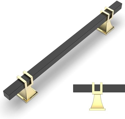 Amerdeco 10 Stück Möbelgriffe Schwarzesl-Gold – 160mm Lochabstand, Schrankgriffe, Küchengriffe, Schubladengriffe für Küchenschränke & Kleiderschränke UK0003