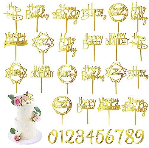 50 Stück Gold Happy Birthday Tortenaufsatz Acryl Geburtstag Cupcake Topper Pick für Geburtstagsparty Kuchen Desserts Gebäck Dekorationen (Gold)