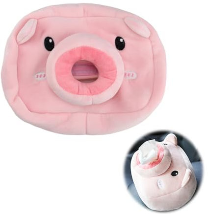 SPRHR Taschentuchspender Lustig, Kreativer Plüsch Taschentuchbox in Form Eines Schweins, Niedlicher Taschentuchspender mit Riemen Geeignet für Autostühle, Autokosmetikspiegel und Heimdekoration