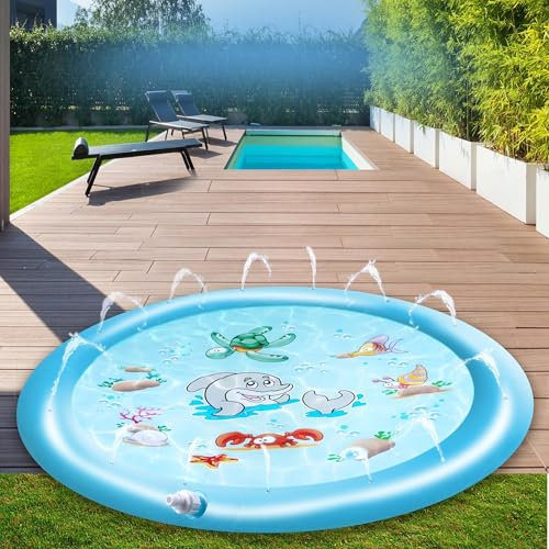 Creative Kids Wasserspielmatte Ø170CM - Wassermatte mit Sprinklern - Unterwasserdruck - Ab 3 Jahren - Kunststoff - Blau