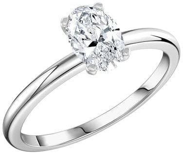 ALLORYA Solitärring für Sie aus 925er Sterlingsilber mit ovalem weißem Diamant oder Zirkonia, 5.5, Sterling Silber Im Labor gezüchteter weißer Diamant Aus Sterlingsilber, Weißer Diamant im Labor