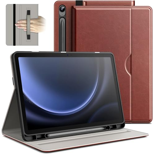 JETech Business Hülle für Galaxy Tab S10 Lite/S10 FE/S9 FE 10,9, Braun | PU-Lederdesign, S Pen Halter & Tasche, Mehrwinkel-Betrachtung