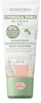 Deborah Milano - BB Cream Formula Pura BIO SPF 20 con Ingredienti Naturali, 01 Light Rose, Effetto Nutriente, Antiossidante e Anti-luce Blu, Dona una Pelle Levigata e Nutrita, 30 ml