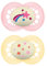 MAM Original Night Succhietto 6+ Mesi (Set da 2), Ciuccio MAM 6-16 mesi che si illumina al buio con tettarella in caucciù, Kit da 2 accessori neonato con porta ciuccio sterilizzatore, Rosa/Giallo