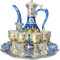 Türkisches Vintage-Kaffeekannen- und Teekannen-Set, Bastel-Teekanne und Tasse, Set mit Tablett und 6 Metallbechern, Teeservice-Set für Teetischdekoration, Hochzeitsgeschenk (Blau und Silber)
